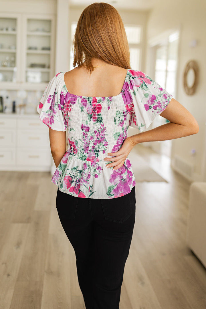Oh So Simple Floral Blouse-Short Sleeve Tops-Inspired by Justeen-Women's Clothing Boutique in Chicago, Illinois