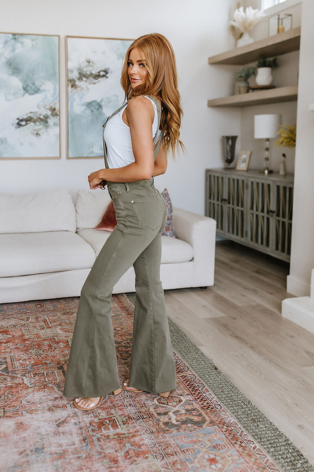 Olivia Control Top Release Hem Overalls in Olive-Denim-Inspired by Justeen-Women's Clothing Boutique in Chicago, Illinois