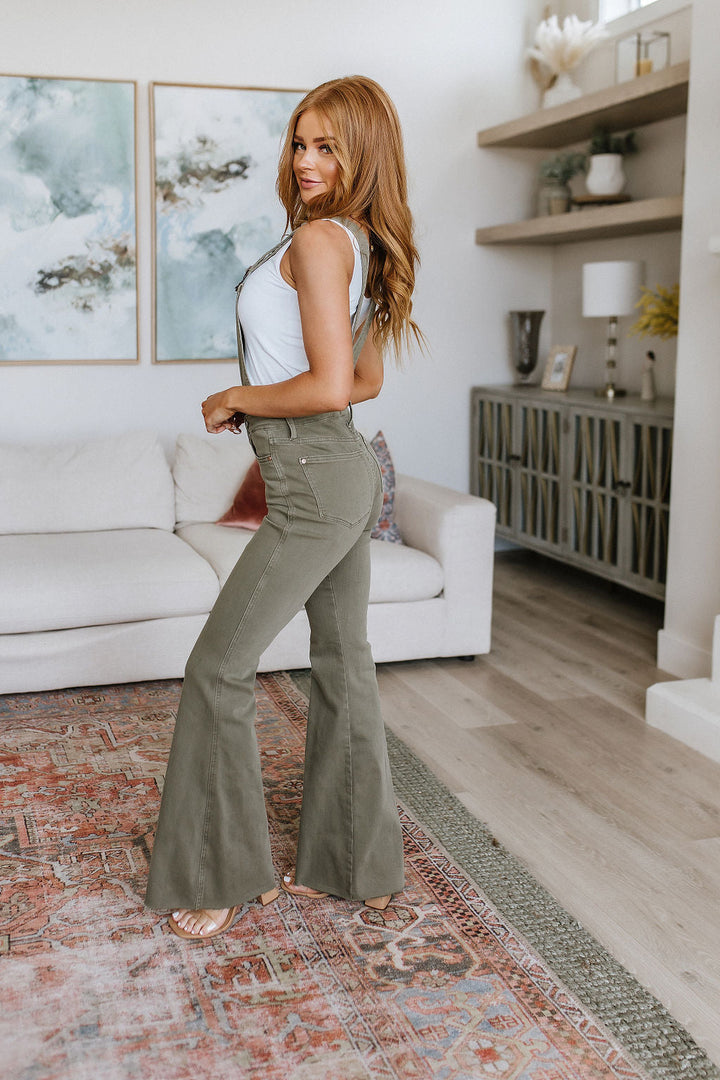 Olivia Control Top Release Hem Overalls in Olive-Denim-Inspired by Justeen-Women's Clothing Boutique
