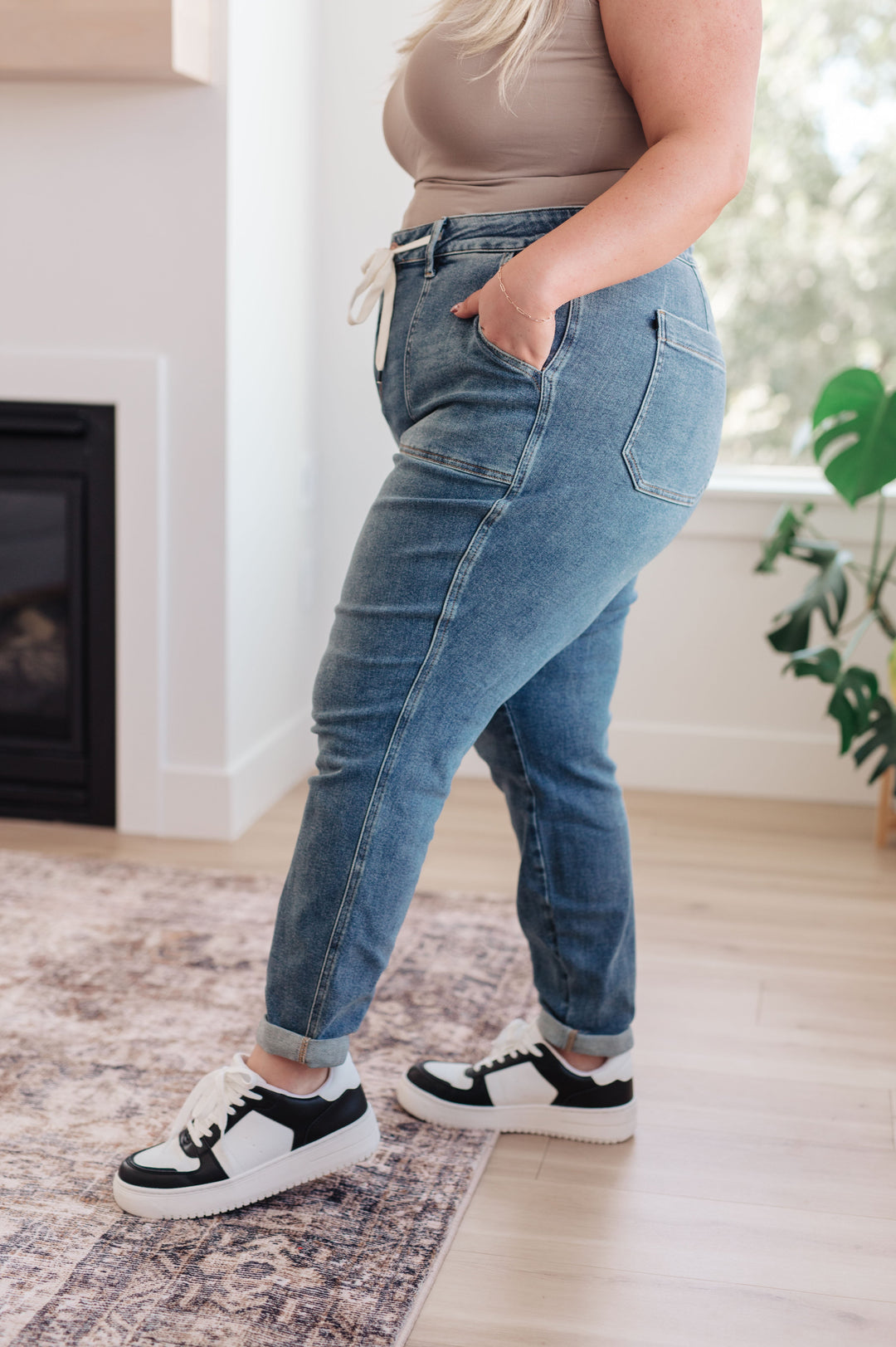 Payton Pull On Denim Joggers in Medium Wash-Denim-Inspired by Justeen-Women's Clothing Boutique
