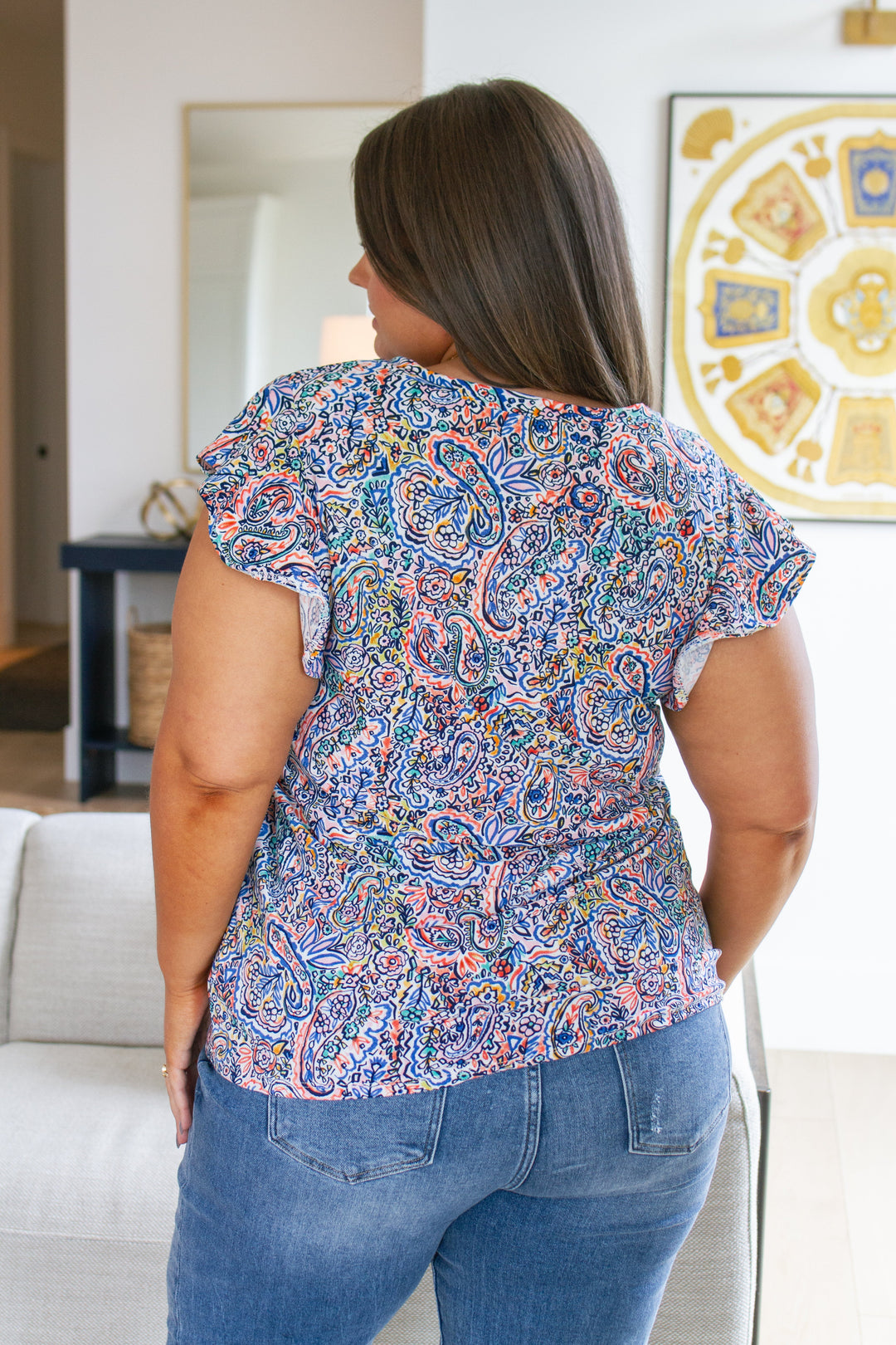 Patient in Paisley Flutter Sleeve Top-Short Sleeve Tops-Inspired by Justeen-Women's Clothing Boutique in Chicago, Illinois