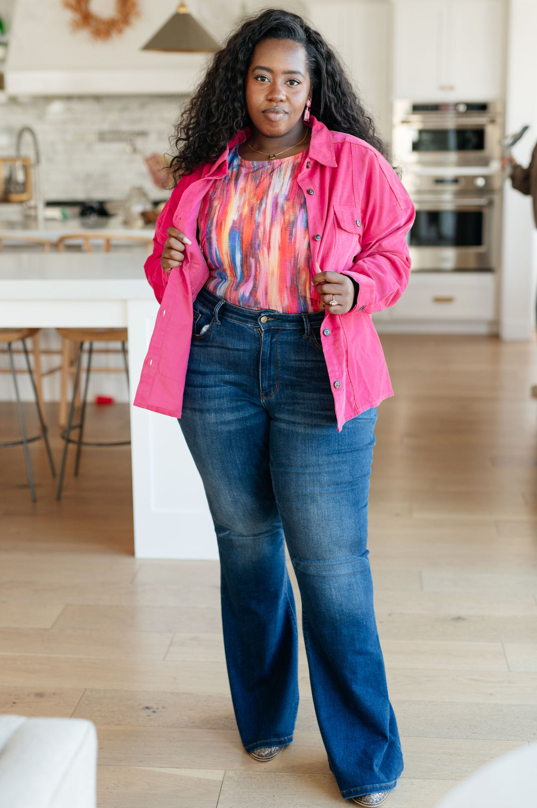 My Bae Boyfriend Top in Pink Kaleidoscope-Short Sleeve Tops-Inspired by Justeen-Women's Clothing Boutique