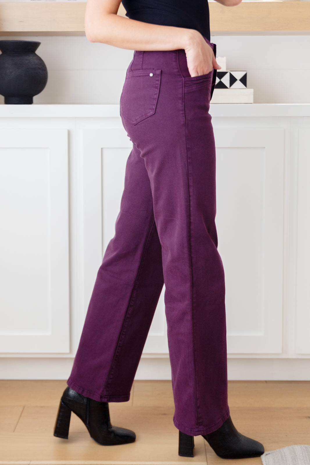 Petunia High Rise Wide Leg Jeans in Plum-Denim-Inspired by Justeen-Women's Clothing Boutique in Chicago, Illinois