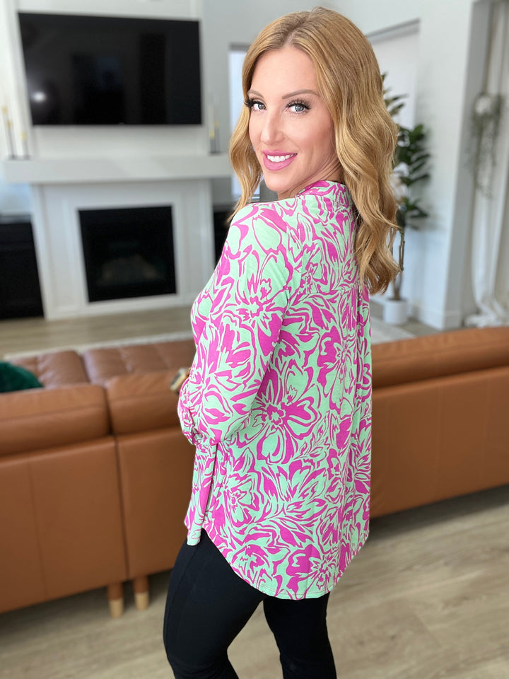 Lizzy Top in Emerald Pink Floral-Short Sleeve Tops-Inspired by Justeen-Women's Clothing Boutique in Chicago, Illinois
