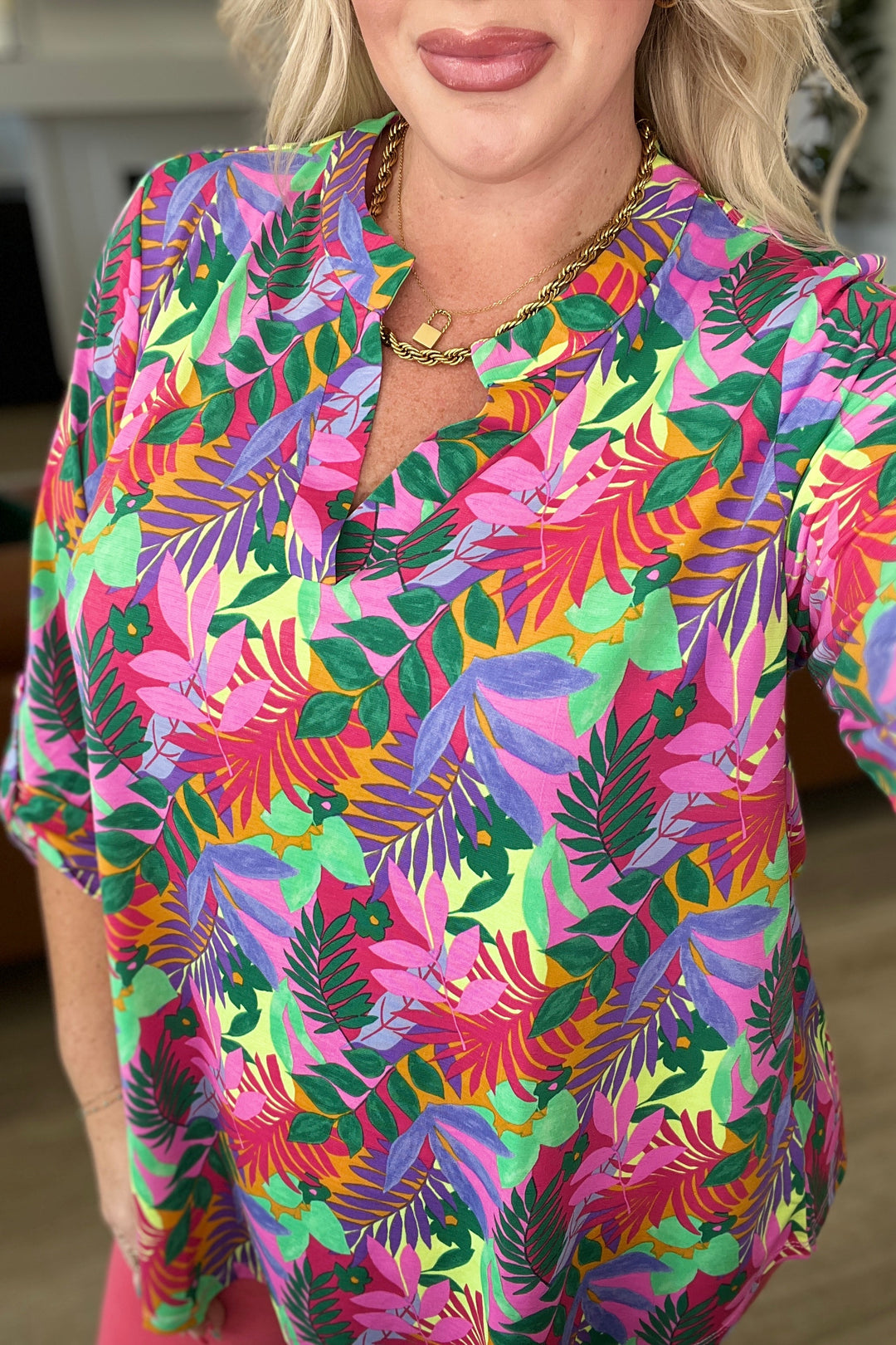 Lizzy Top in Tropical Multi-Short Sleeve Tops-Inspired by Justeen-Women's Clothing Boutique in Chicago, Illinois