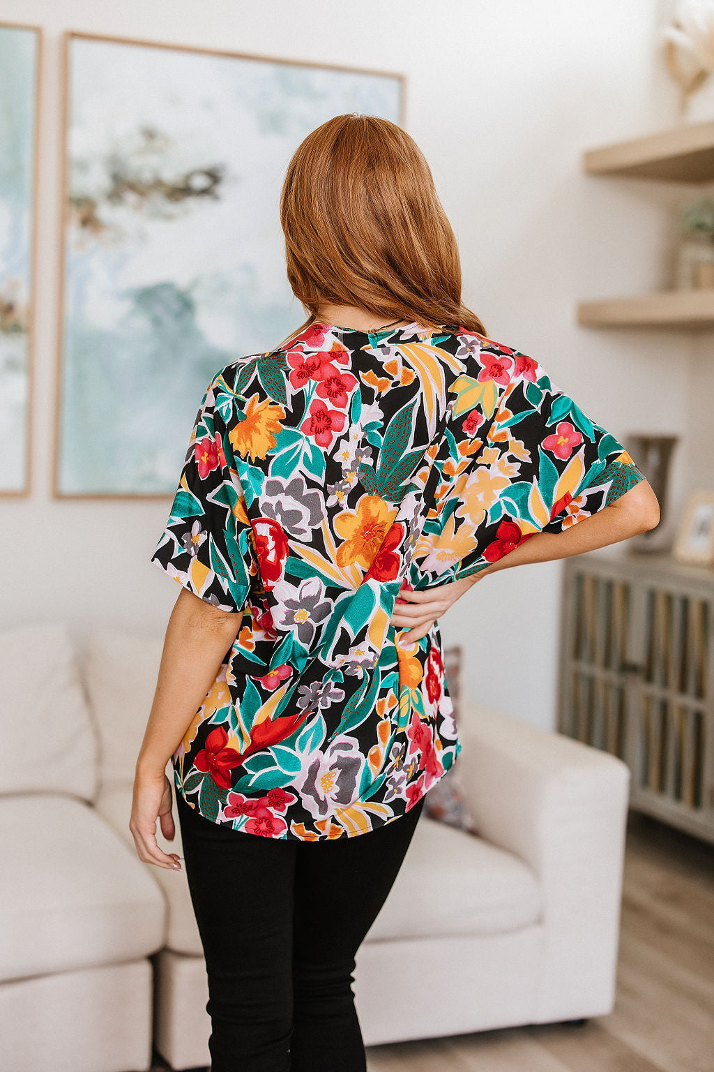 Pretty in Paradise Floral Blouse-Short Sleeve Tops-Inspired by Justeen-Women's Clothing Boutique in Chicago, Illinois