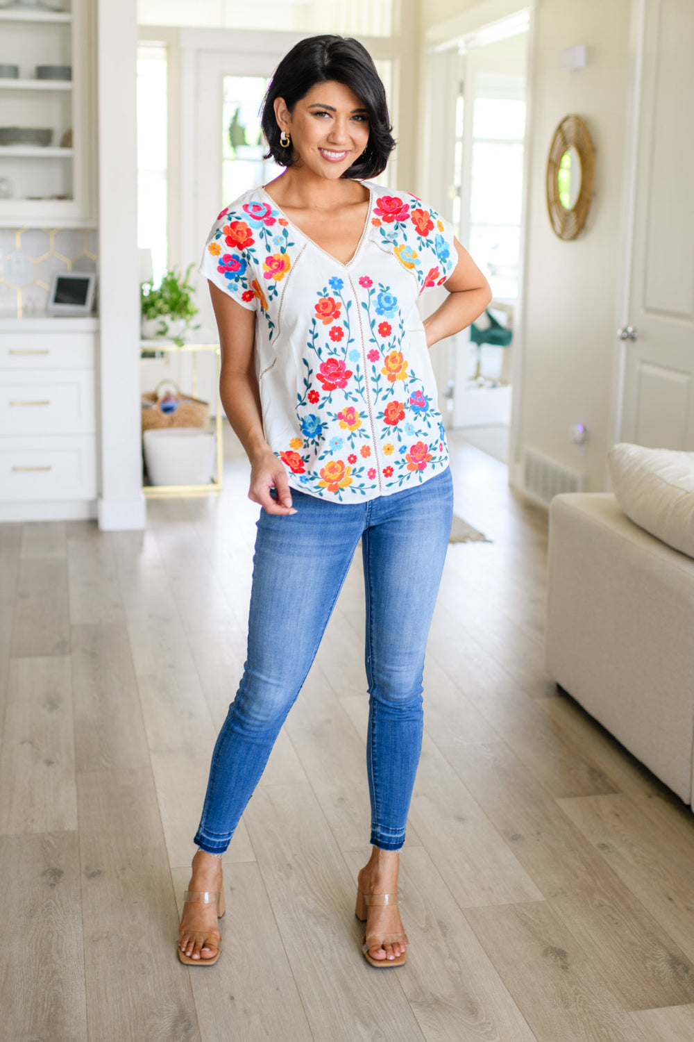 Rose Garden Embroidered Blouse-Short Sleeve Tops-Inspired by Justeen-Women's Clothing Boutique in Chicago, Illinois