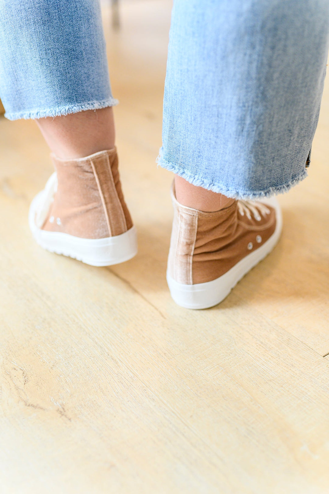 Run Me Down Velvet High Tops in Tan-Shoes-Inspired by Justeen-Women's Clothing Boutique in Chicago, Illinois
