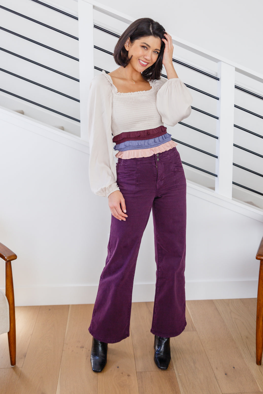 Petunia High Rise Wide Leg Jeans in Plum-Denim-Inspired by Justeen-Women's Clothing Boutique in Chicago, Illinois