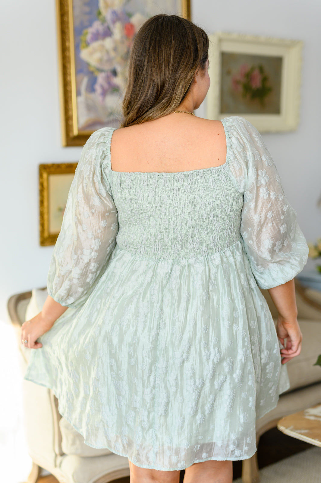 Spotting Fairies Puff Sleeve Dress in Sage-Dresses-Inspired by Justeen-Women's Clothing Boutique in Chicago, Illinois