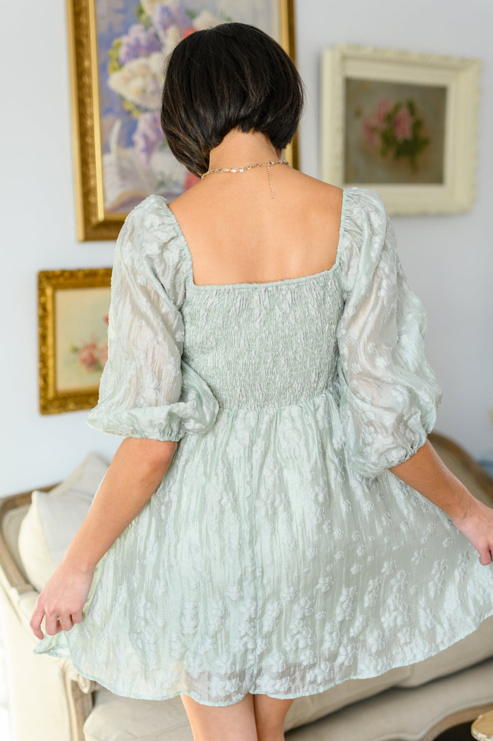 Spotting Fairies Puff Sleeve Dress in Sage-Dresses-Inspired by Justeen-Women's Clothing Boutique in Chicago, Illinois