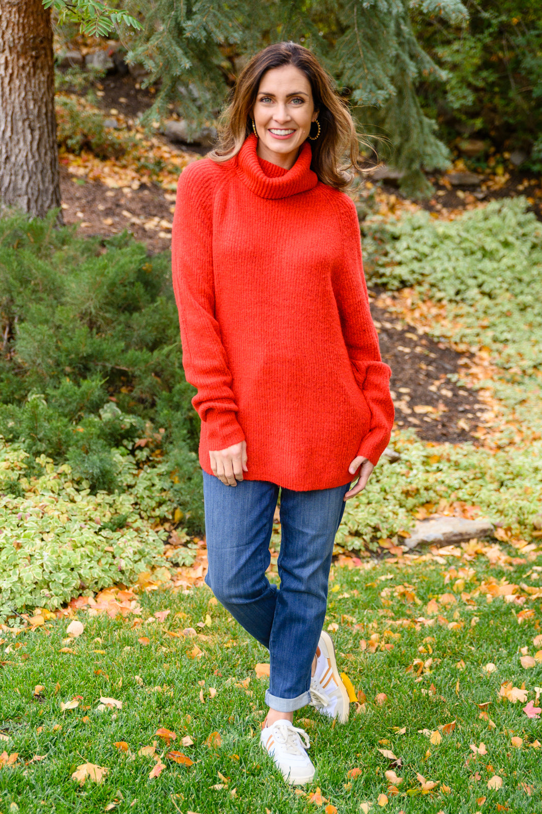 Steady Pace Roll Neck Sweater In Red-Tops-Inspired by Justeen-Women's Clothing Boutique in Chicago, Illinois