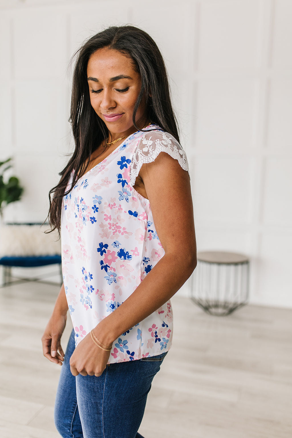 Still the One Lace Sleeve Floral Top-Short Sleeve Tops-Inspired by Justeen-Women's Clothing Boutique in Chicago, Illinois