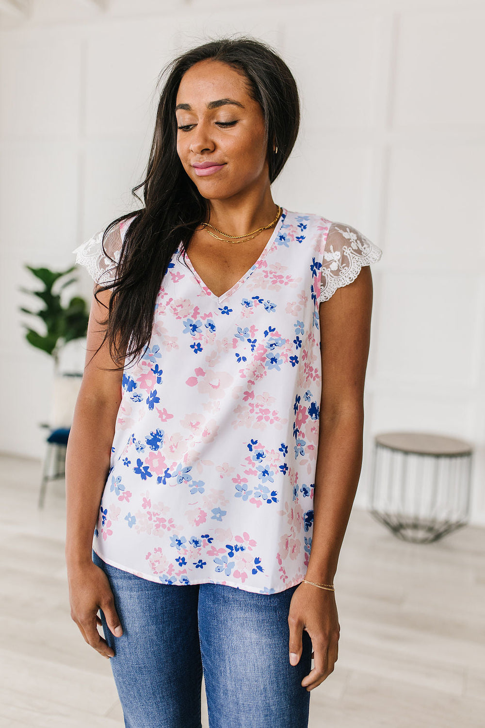 Still the One Lace Sleeve Floral Top-Short Sleeve Tops-Inspired by Justeen-Women's Clothing Boutique in Chicago, Illinois
