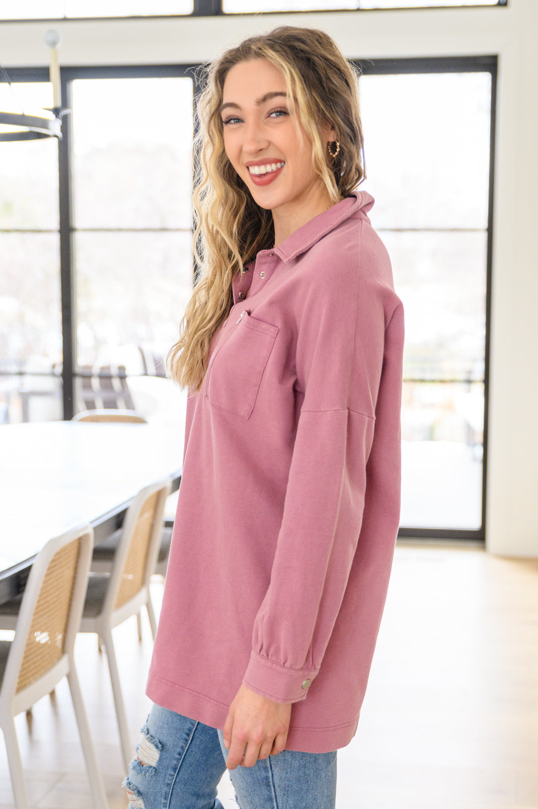 Sweet Crush Collar Pullover in Mauve-Sweaters/Sweatshirts-Inspired by Justeen-Women's Clothing Boutique in Chicago, Illinois