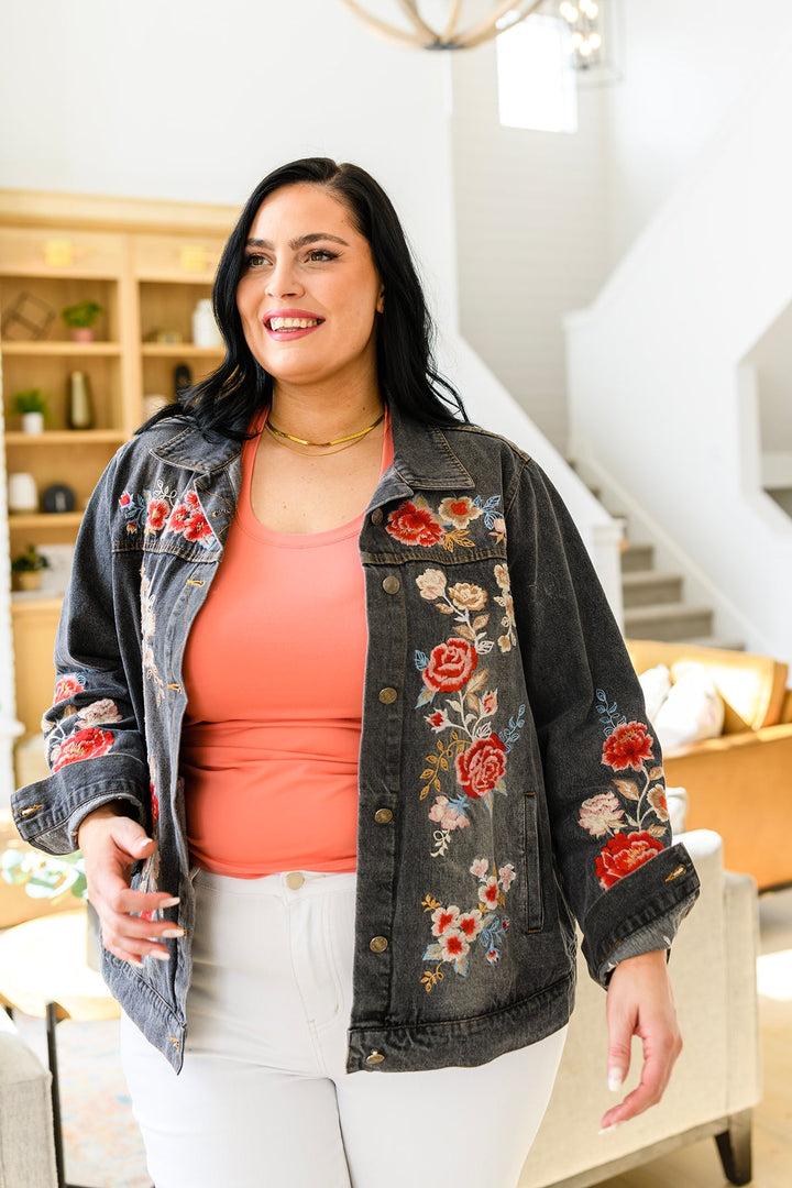 Lovely Visions Flower Embroidered Jacket-Outerwear-Inspired by Justeen-Women's Clothing Boutique in Chicago, Illinois