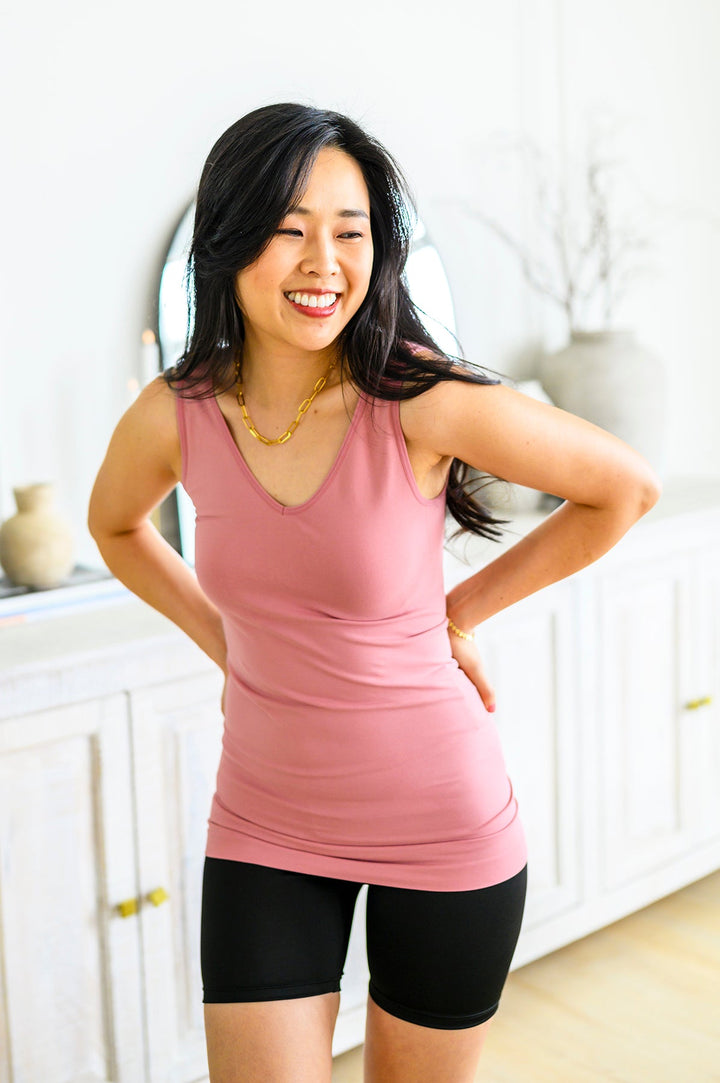 The Basics Reversible Longline Tank in Dusty Rose-Tank Tops-Inspired by Justeen-Women's Clothing Boutique in Chicago, Illinois
