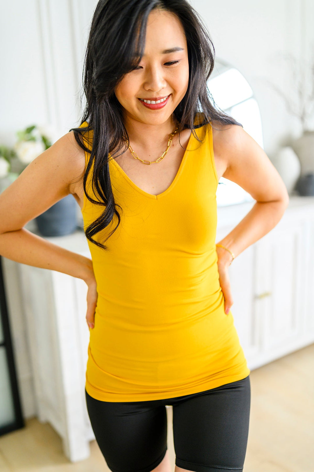 The Basics Reversible Longline Tank in Mustard-Tank Tops-Inspired by Justeen-Women's Clothing Boutique in Chicago, Illinois