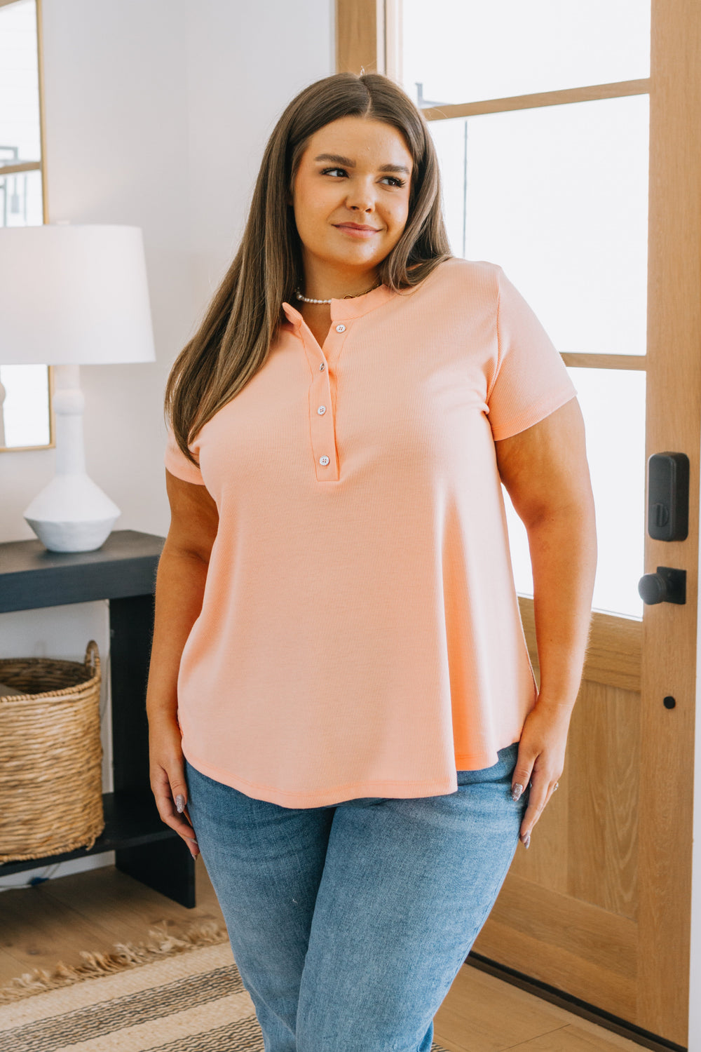 Tippy Top Ribbed Knit Henley-Short Sleeve Tops-Inspired by Justeen-Women's Clothing Boutique in Chicago, Illinois