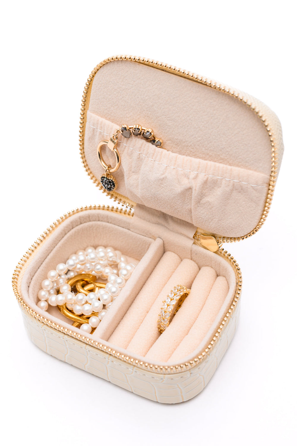 Travel Jewelry Case in Cream Snakeskin-220 Beauty/Gift-Inspired by Justeen-Women's Clothing Boutique in Chicago, Illinois