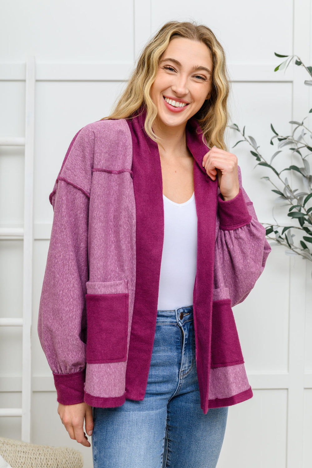 Two Hearts Jacket In Plum-Outerwear-Inspired by Justeen-Women's Clothing Boutique in Chicago, Illinois