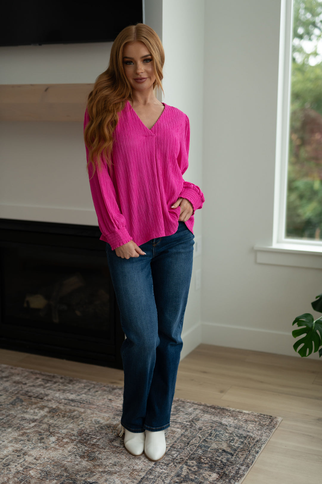 Very Refined V-Neck Blouse-Long Sleeve Tops-Inspired by Justeen-Women's Clothing Boutique in Chicago, Illinois