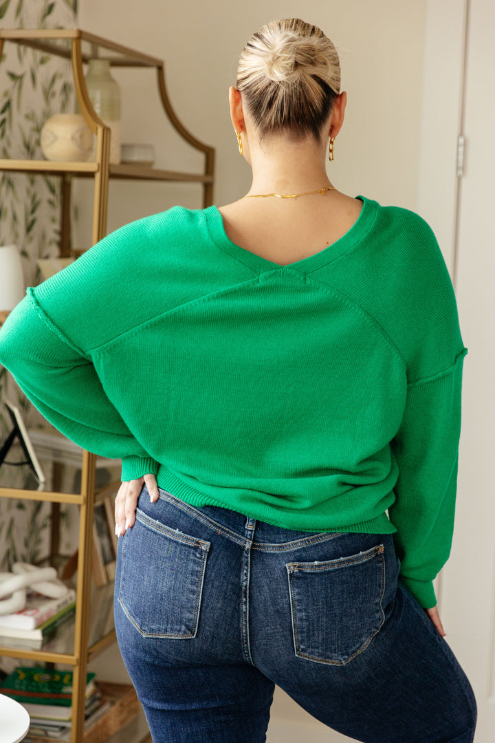 Very Understandable V-Neck Sweater in Green-Sweaters/Sweatshirts-Inspired by Justeen-Women's Clothing Boutique in Chicago, Illinois