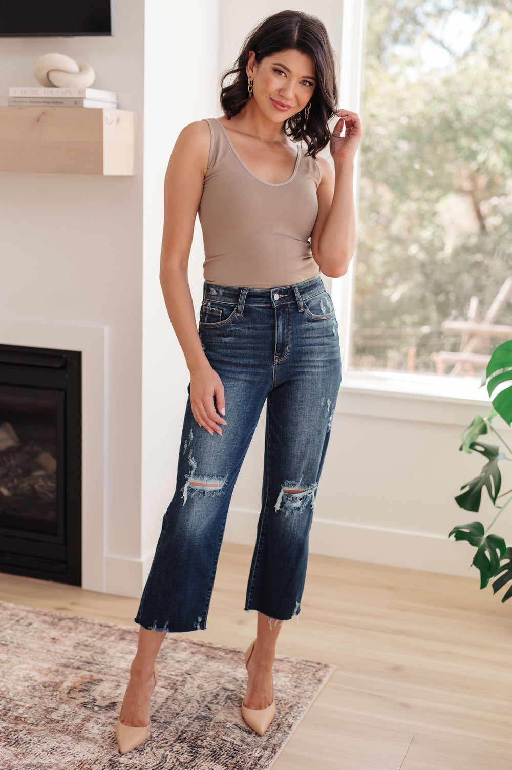 Whitney High Rise Distressed Wide Leg Crop Jeans-Denim-Inspired by Justeen-Women's Clothing Boutique