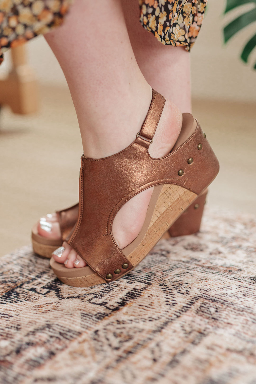 Walk This Way Wedge Sandals in Antique Bronze-Shoes-Inspired by Justeen-Women's Clothing Boutique in Chicago, Illinois