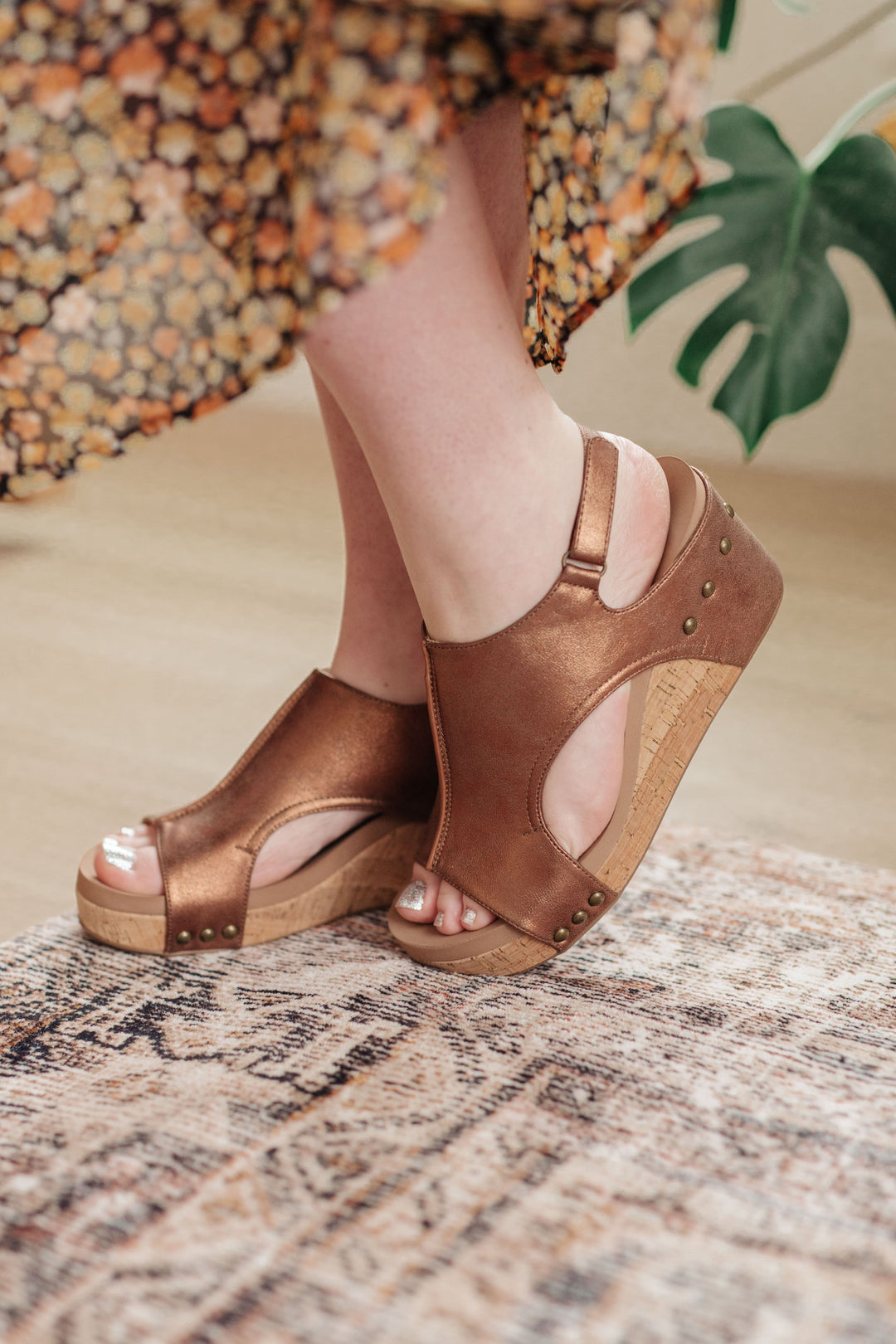 Walk This Way Wedge Sandals in Antique Bronze-Shoes-Inspired by Justeen-Women's Clothing Boutique in Chicago, Illinois