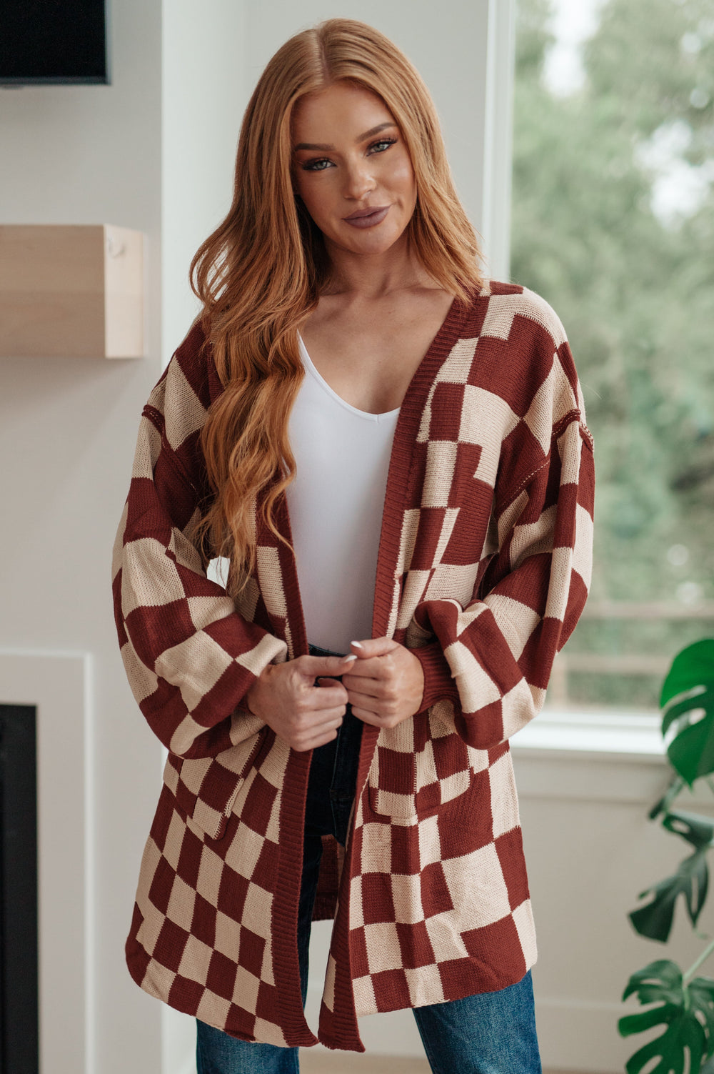 When I See You Again Checkered Cardigan-Cardigans + Kimonos-Inspired by Justeen-Women's Clothing Boutique