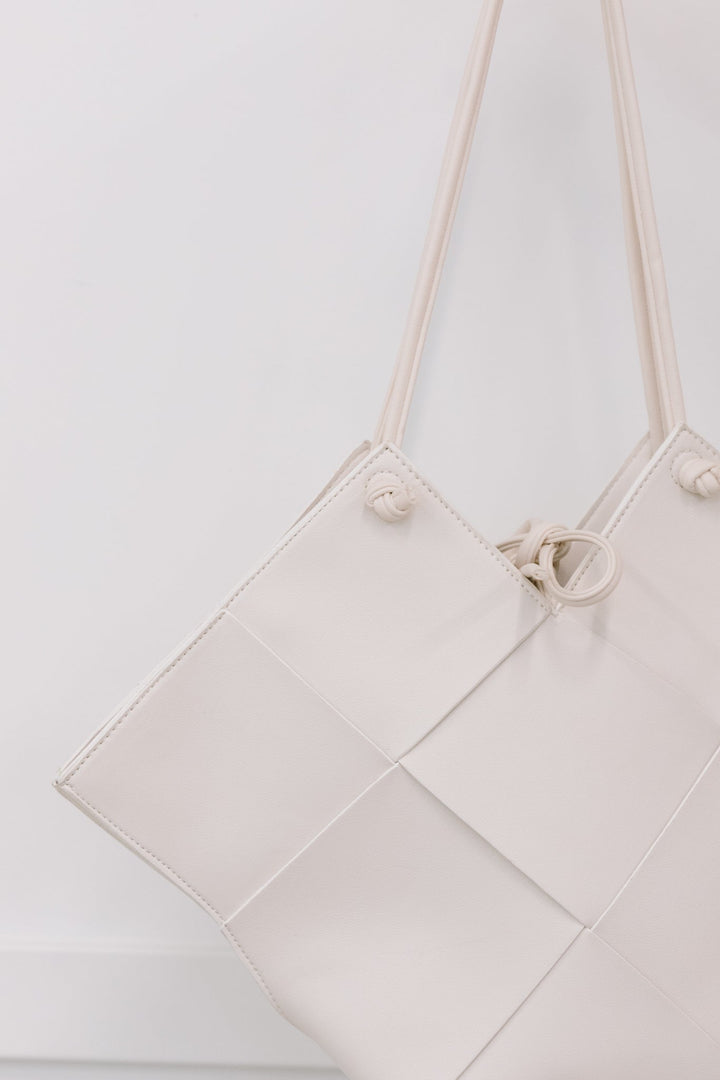 Woven Tote in White-Purses-Inspired by Justeen-Women's Clothing Boutique in Chicago, Illinois