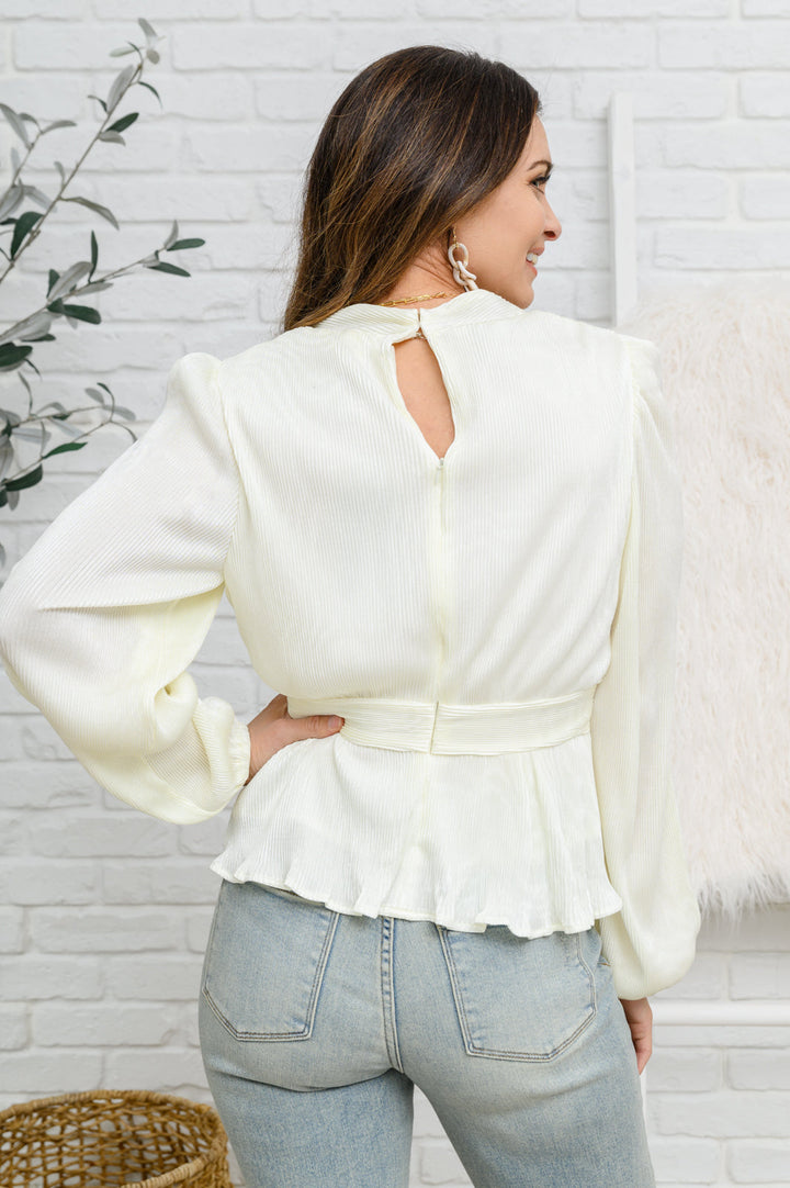 Xanidu Long Sleeve V Neck Blouse in White-Tops-Inspired by Justeen-Women's Clothing Boutique in Chicago, Illinois