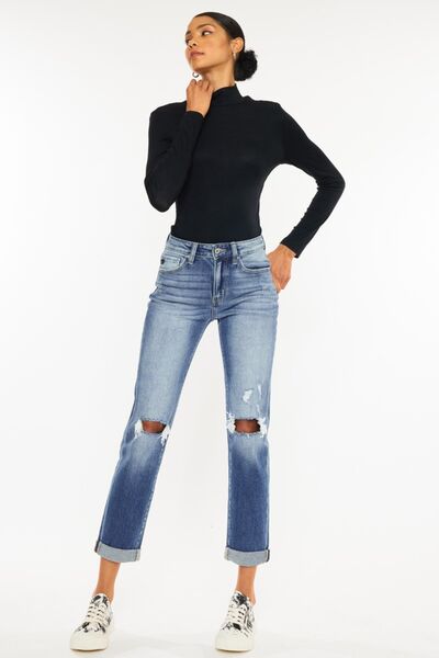 Kancan High Waist Distressed Hem Detail Cropped Straight Jeans-Denim-Inspired by Justeen-Women's Clothing Boutique in Chicago, Illinois
