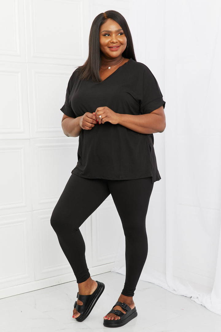 Zenana Self Love Full Size Brushed DTY Microfiber Lounge Set in Black-Loungewear-Inspired by Justeen-Women's Clothing Boutique in Chicago, Illinois