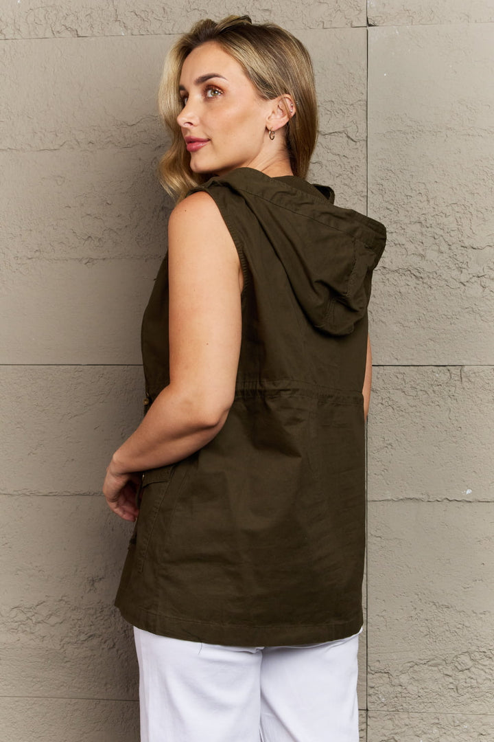 Zenana More To Come Full Size Military Hooded Vest-Outerwear-Inspired by Justeen-Women's Clothing Boutique
