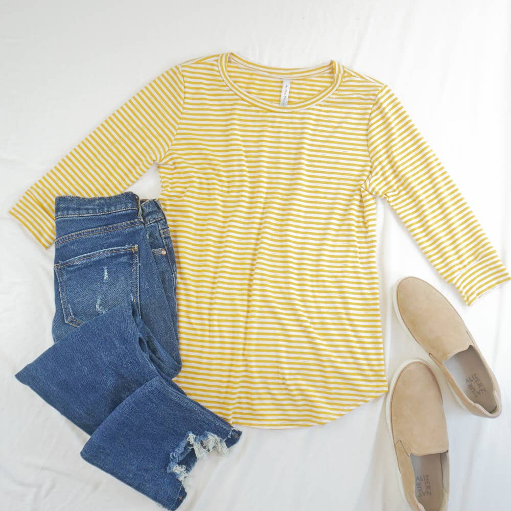 Bridgette Mustard Striped Long Sleeve Top-Long Sleeve Tops-Inspired by Justeen-Women's Clothing Boutique in Chicago, Illinois