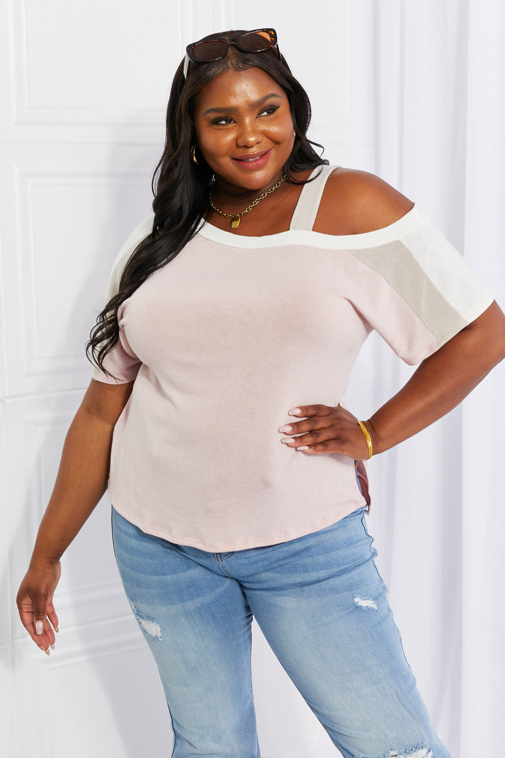 Andree by Unit Full Size Something Simple Cold Shoulder Tee-Short Sleeve Tops-Inspired by Justeen-Women's Clothing Boutique in Chicago, Illinois