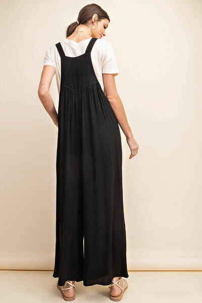 Kori America Full Size Sleeveless Ruched Wide Leg Overalls-Jumpsuits-Inspired by Justeen-Women's Clothing Boutique in Chicago, Illinois