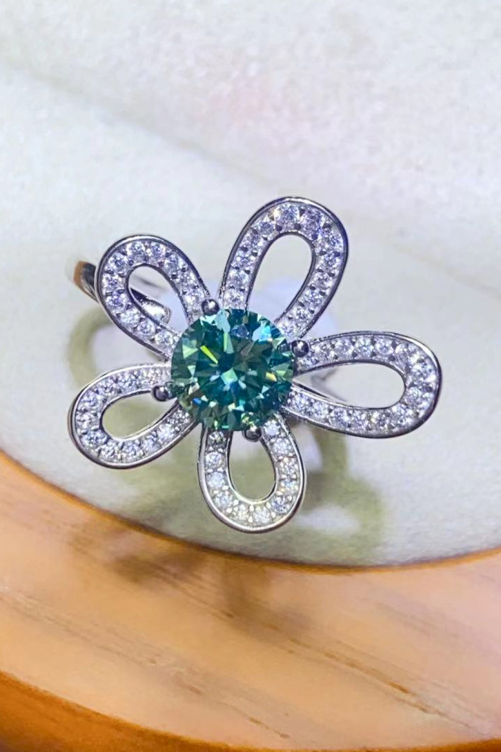 1 Carat Moissanite Flower Shape Open Ring-Rings-Inspired by Justeen-Women's Clothing Boutique in Chicago, Illinois