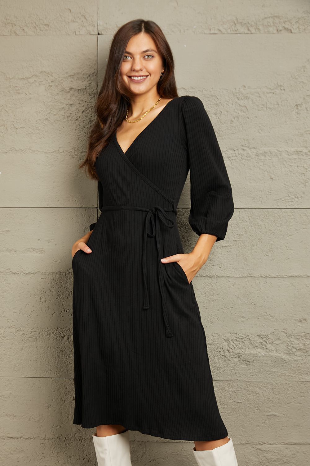 Culture Code Full Size Surplice Flare Ruching Dress-Dresses-Inspired by Justeen-Women's Clothing Boutique in Chicago, Illinois