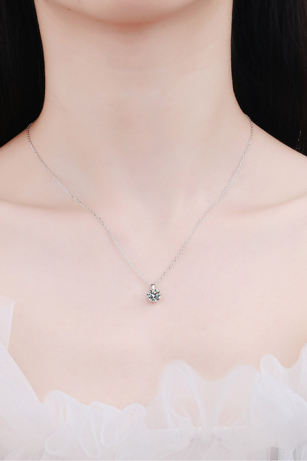 Minimalist 925 Sterling Silver Moissanite Pendant Necklace-Necklaces-Inspired by Justeen-Women's Clothing Boutique in Chicago, Illinois