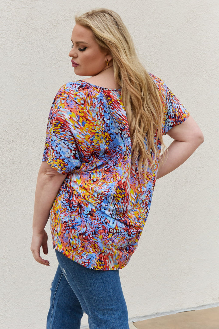 Be Stage Full Size Printed Dolman Flowy Top-Short Sleeve Tops-Inspired by Justeen-Women's Clothing Boutique in Chicago, Illinois