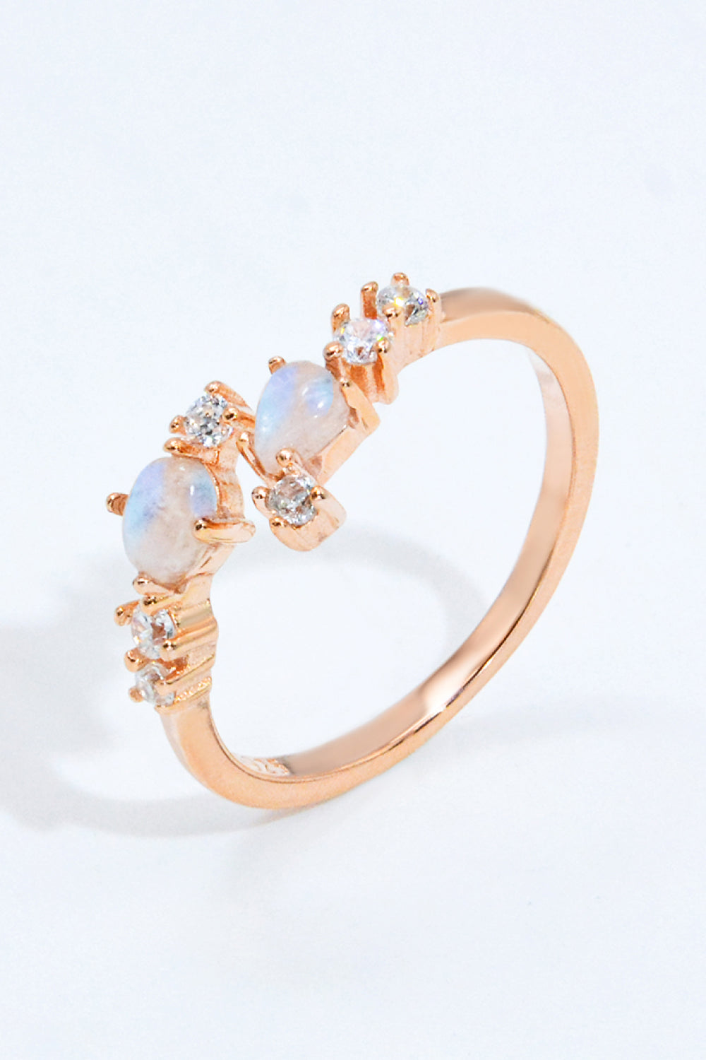 Natural Moonstone and Zircon Open Ring-Rings-Inspired by Justeen-Women's Clothing Boutique in Chicago, Illinois