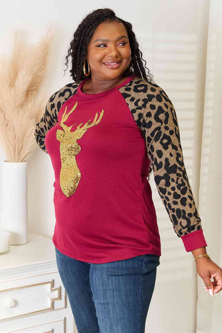 Heimish Full Size Animal Print Reindeer Top-Long Sleeve Tops-Inspired by Justeen-Women's Clothing Boutique in Chicago, Illinois