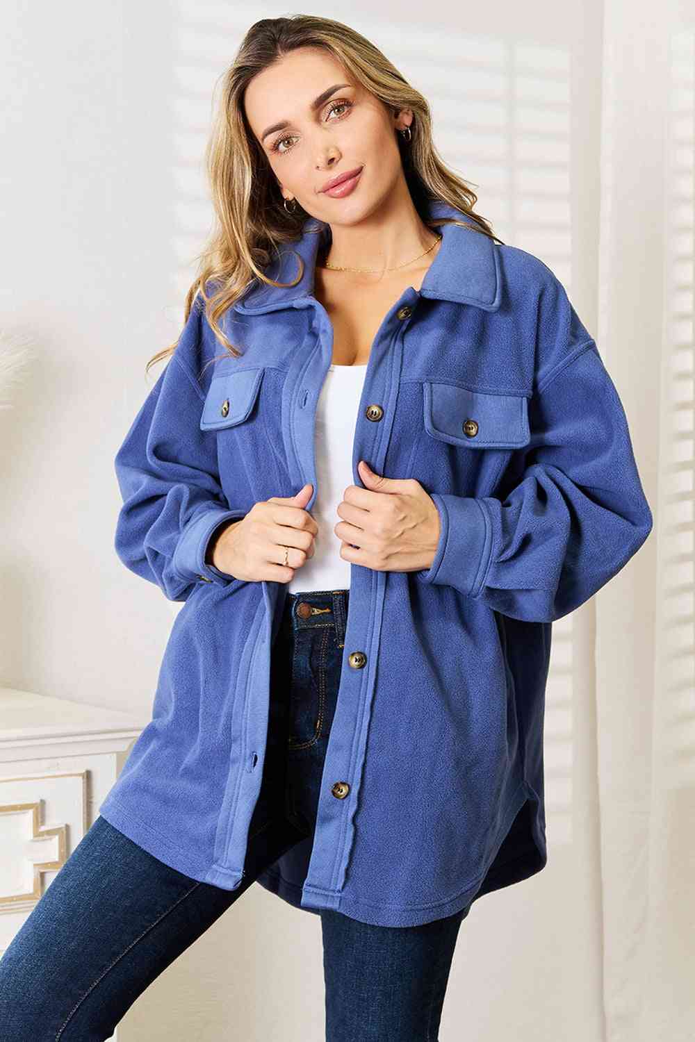 Heimish Cozy Girl Full Size Button Down Shacket-Outerwear-Inspired by Justeen-Women's Clothing Boutique in Chicago, Illinois