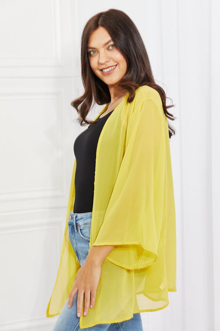 Melody Just Breathe Full Size Chiffon Kimono in Yellow-Cardigans-Inspired by Justeen-Women's Clothing Boutique in Chicago, Illinois