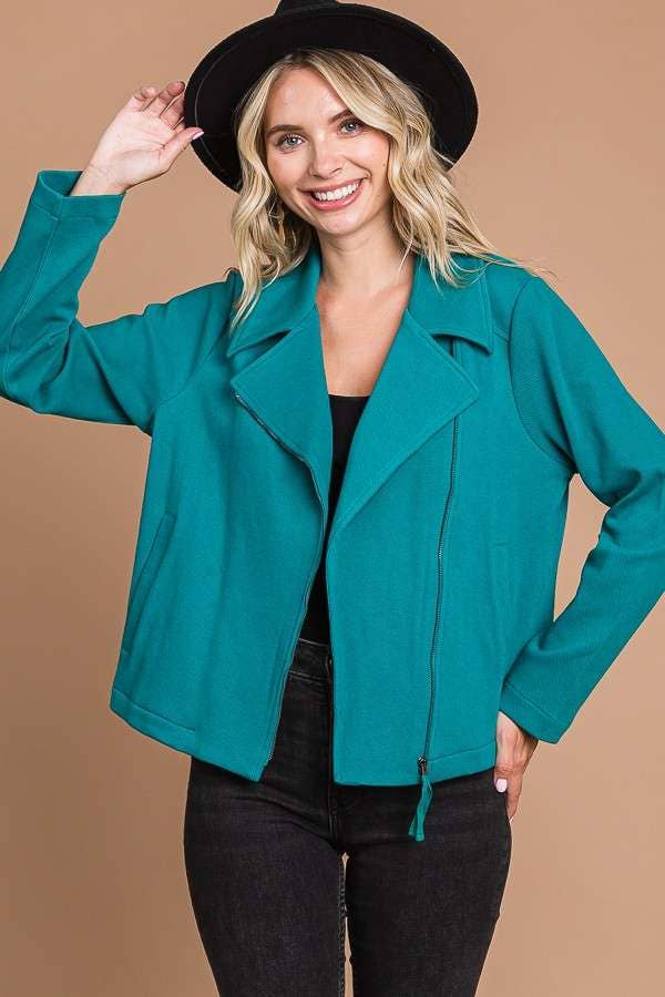 Whitney Front Zipper Pocket Blazer, Lotus Green-Outerwear-Inspired by Justeen-Women's Clothing Boutique in Chicago, Illinois