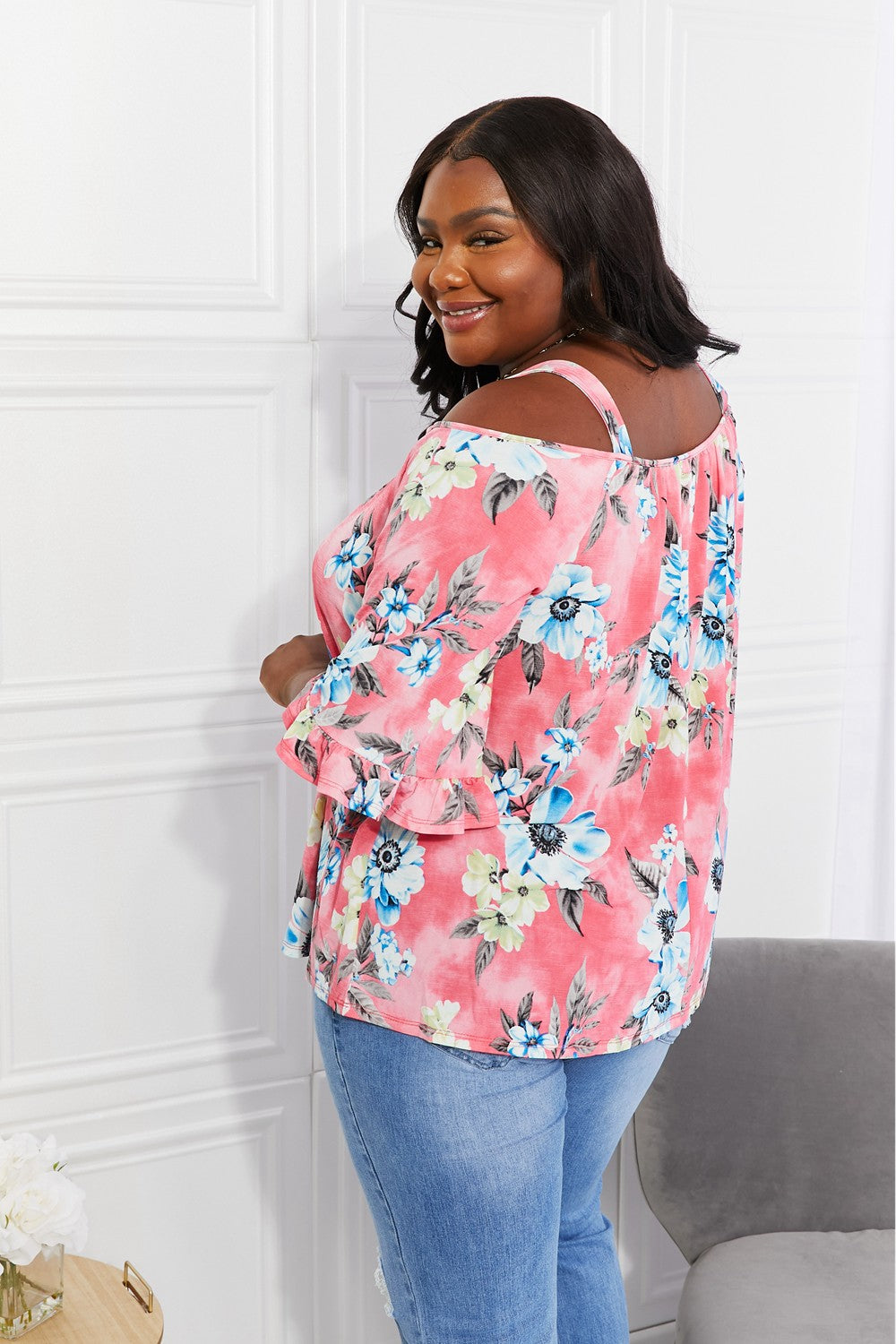 Sew In Love Full Size Fresh Take Floral Cold-Shoulder Top-Short Sleeve Tops-Inspired by Justeen-Women's Clothing Boutique in Chicago, Illinois