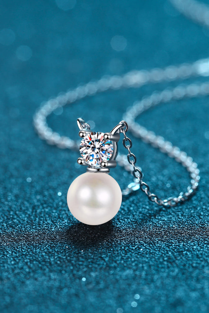 925 Sterling Silver Freshwater Pearl Moissanite Necklace-Necklaces-Inspired by Justeen-Women's Clothing Boutique in Chicago, Illinois